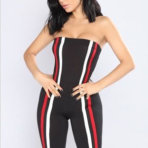 Navy, red,  stripped bodycon jumpsuit ,